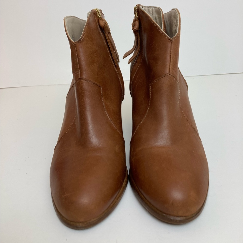 *Boden Camel Leather Stacked Heel Ankle Booties #SR